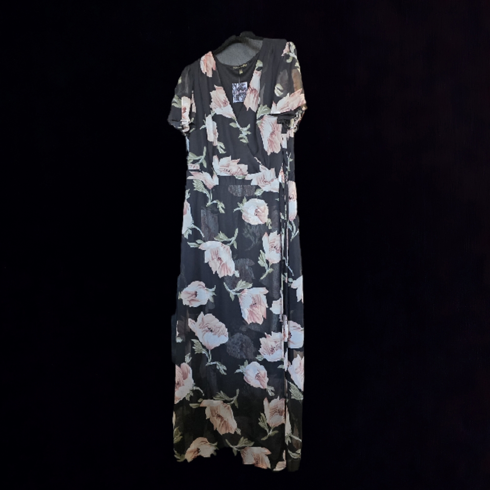 Always Indigo 2X Floral Black Maxi Dress